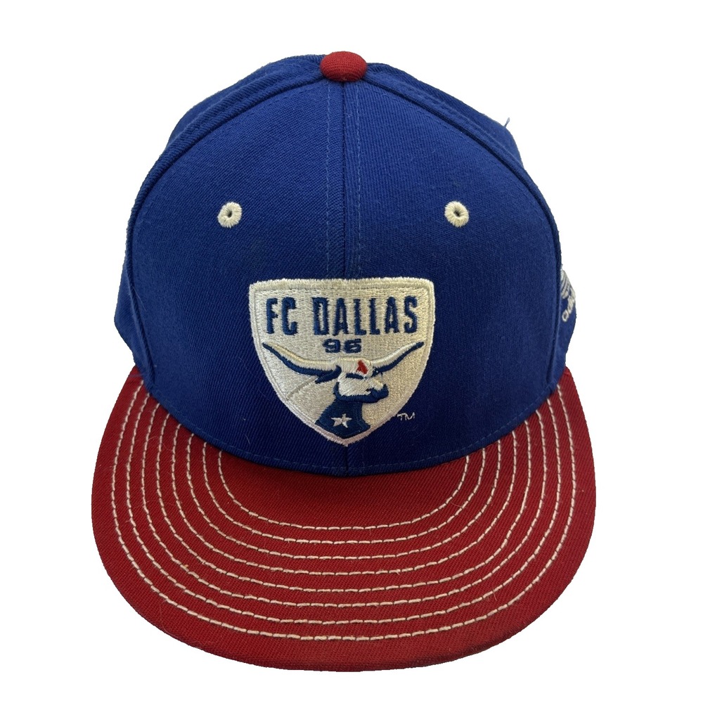Fc Dallas MLS Soccer Baseball Hat Cap Fitted Red Adidas S/M Blue Flat Lid